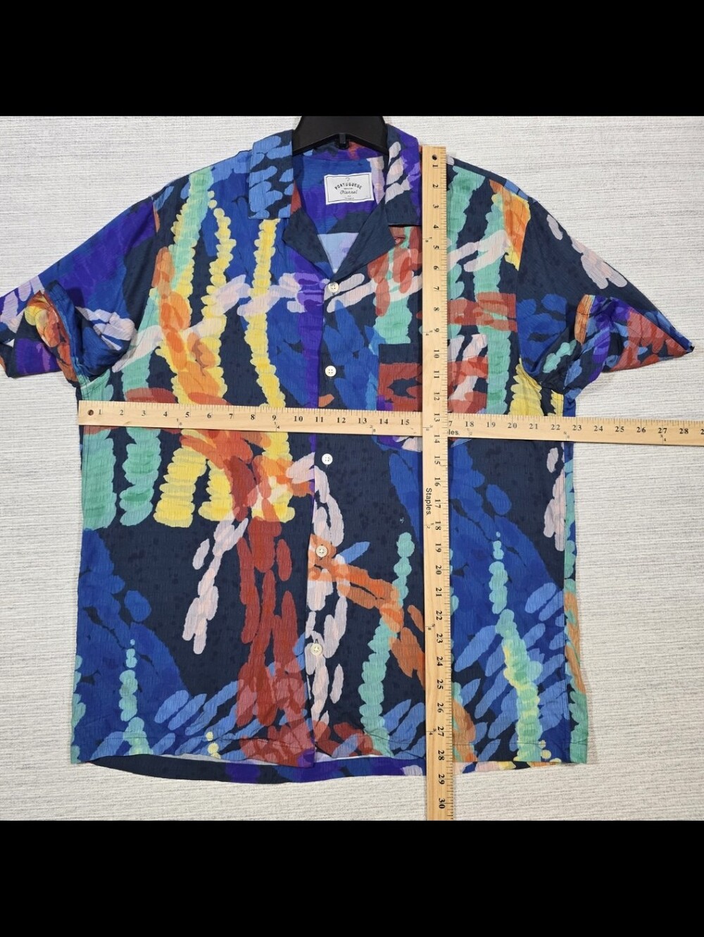 Portuguese Flannel Camp Shirt Mens L Coral Reef Abstract Geo Print Short Sleeve - Picture 7 of 7
